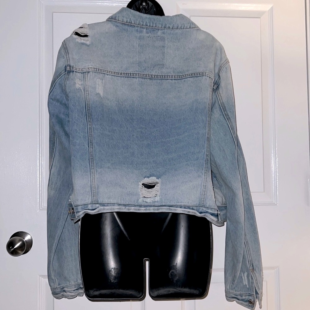 🔴 CLEARANCE🔖 ANGEL KISS EMBROIDERED STARS RIPPED DESTROYED DENIM JEAN JACKET 1X - Picture 6 of 12